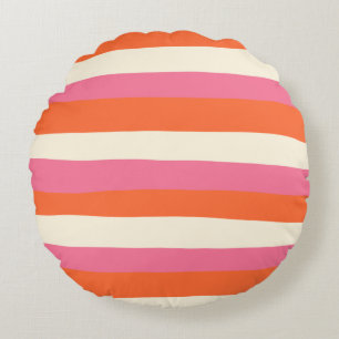 Coussins Ronds Stripes inégales - rose, orange et crème