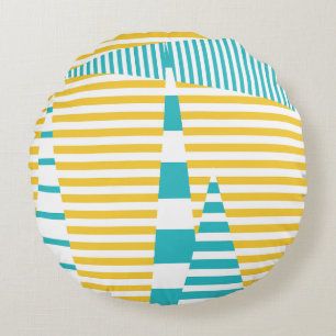 Coussins Ronds Stripes on Stripes - Turquoise et Jaune