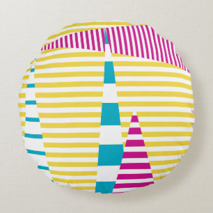 Coussins Ronds Stripes on Stripes - Turquoise, Jaune et Rose