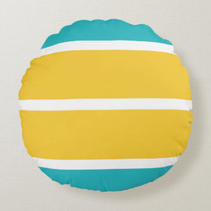 Coussins Ronds Stripes simples - Turquoise et jaune