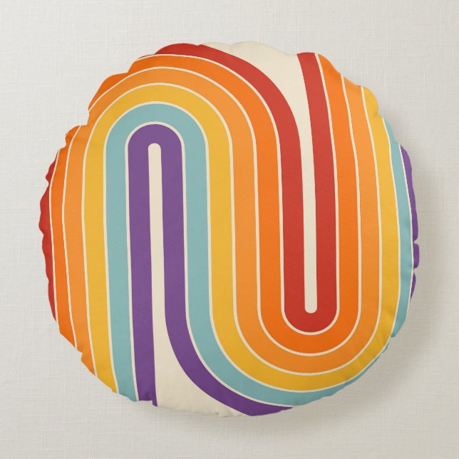 Coussins Ronds Style 1970s Arched Stripes Motif géométrique (Devant)