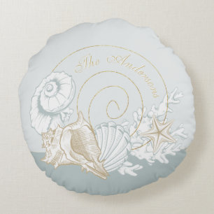 Coussins Ronds Style côtier beau bleu clair corail rouge tan