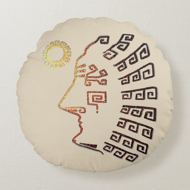 Coussins Ronds Style Machu Picchu Silhouette sur Beige (Devant)