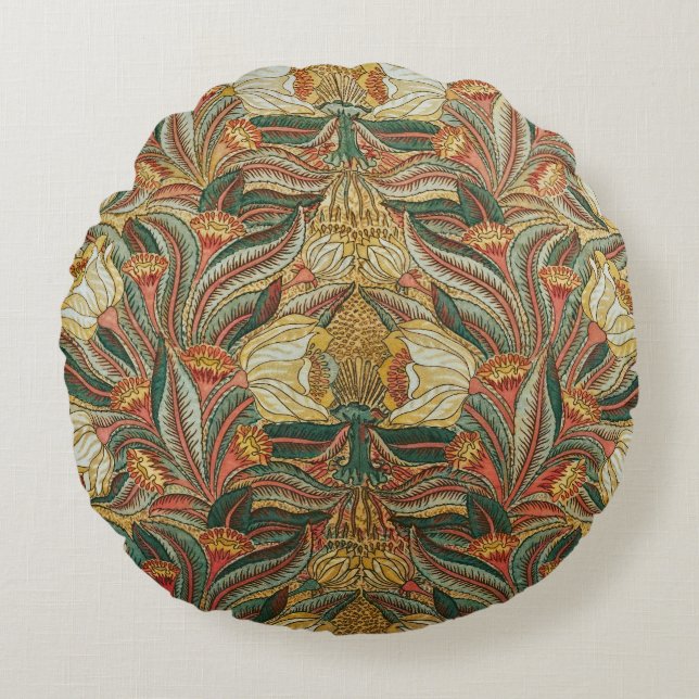 Coussins Ronds Style William Morris Rose Vert Botanique (Devant)