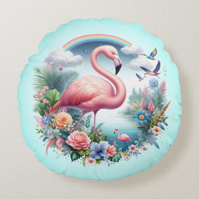 Coussins Ronds Sublimation Flamant rose rose-95158 (Devant)