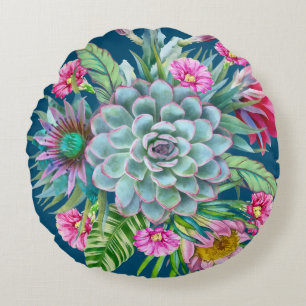 Coussins Ronds Succulents Echeveria Cactus Motif