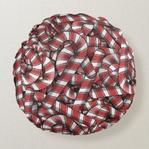 Coussins Ronds Sucres de canne Abstraits à rayures rouges tordues