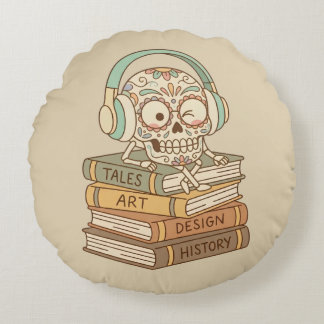 Coussins Ronds Sugar Skull Passionate About Reading