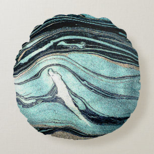 Coussins Ronds Suminagashi, Art marbré japonais.