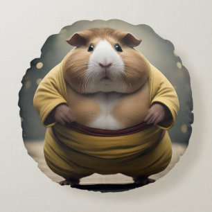 Coussins Ronds "Sumo Squeakdown : Le puissant lutteur cobaye"