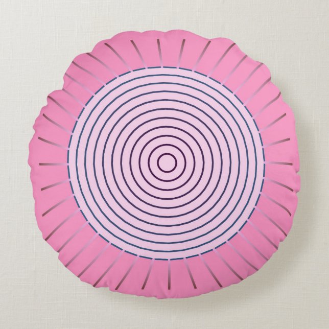 Coussins Ronds Sunburst géométrique moderne - Nuances de rose (Devant)