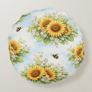 Coussins Ronds Sunflower Floral Round Cushion