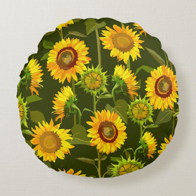 Coussins Ronds Sunflowers motif continu été (Devant)