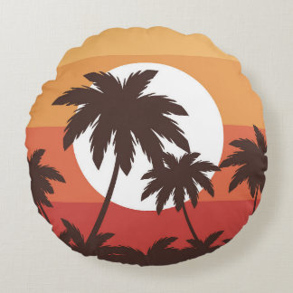 Coussins Ronds Sunset Tropical Palm Beach Vintage