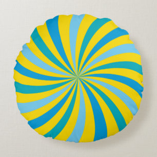 Coussins Ronds Sunshine Yellow and Blue Lollipop Swirl