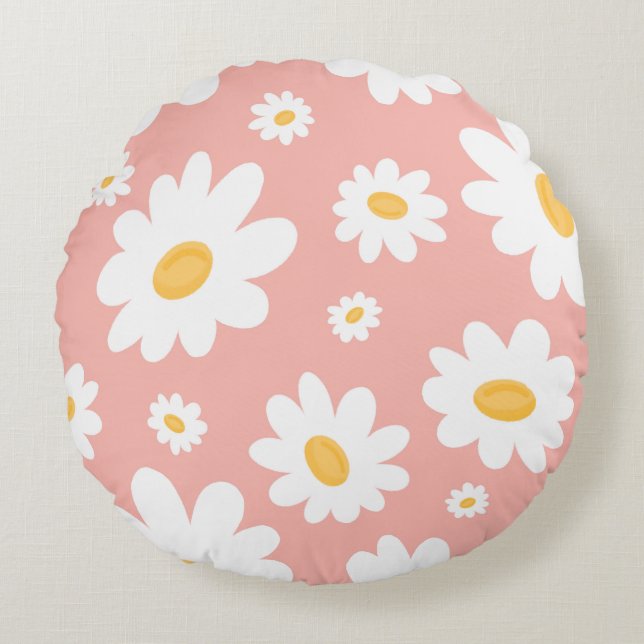 Coussins Ronds Super Blush Boho Daisy Floral Garden Motif (Devant)