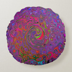 Coussins Ronds Super psychédélique Magenta Retro Liquide Swirl