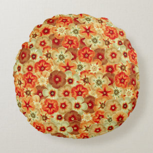 Coussins Ronds Super Retro Orange Hippie Fleurs Motif