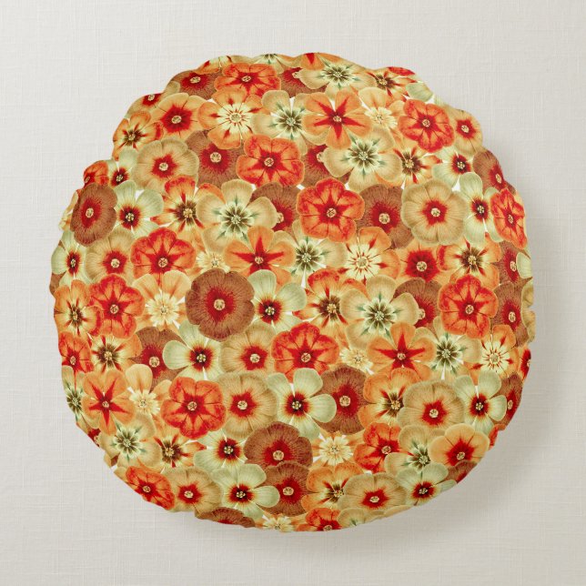 Coussins Ronds Super Retro Orange Hippie Fleurs Motif (Devant)