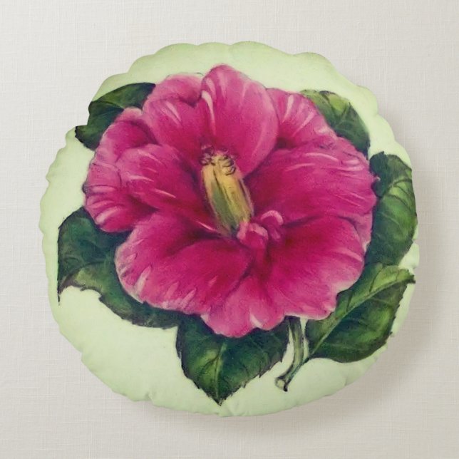Coussins Ronds Superbe aquarelle rose Hibiscus Flower (Devant)