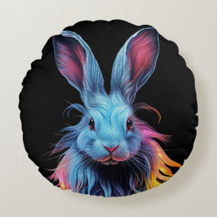 Coussins Ronds Superbe Lapin Bleu en feu