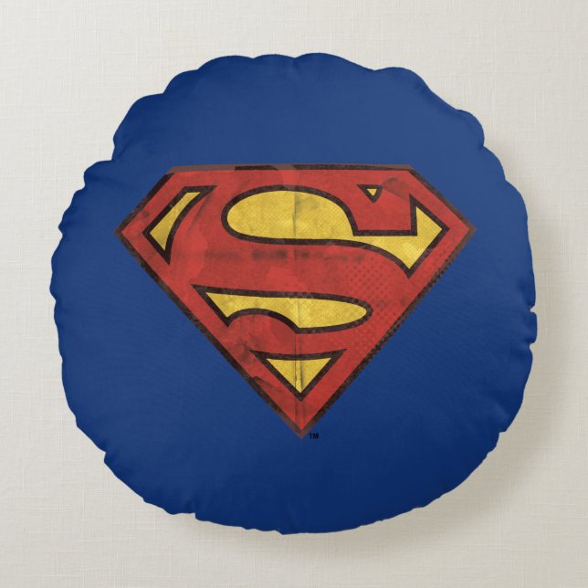 Coussins Ronds Superman S-Shield | Logo Grunge Black Outline (Devant)