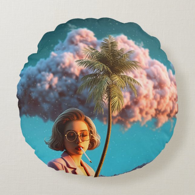 Coussins Ronds Surreal Woman with Palm Tree (Devant)