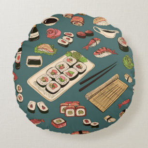Coussins Ronds Sushi coloré et rouleaux sans couture motif, exce