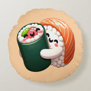 Coussins Ronds Sushi Hug Art souriant pour les amateurs de nourri