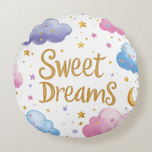 Coussins Ronds Sweet Dreams - Illustration de nuages et d'étoiles