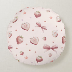 Coussins Ronds Sweet Rose fraise amour Coeur et étoiles