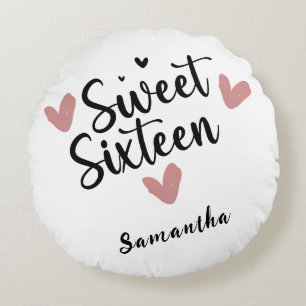 Coussins Ronds Sweet sixteen Coeur Anniversaire Jeu d'oreiller