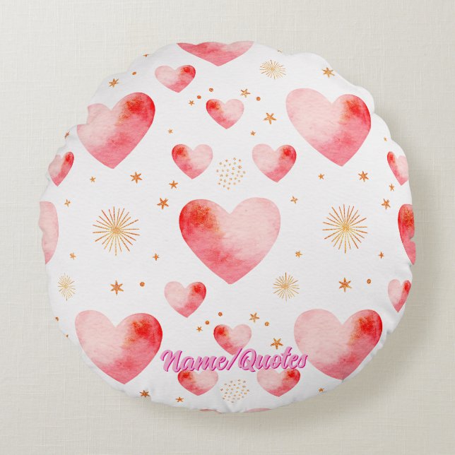 Coussins Ronds Sweet Valentine Heart Pattern with Golden Glitter (Devant)