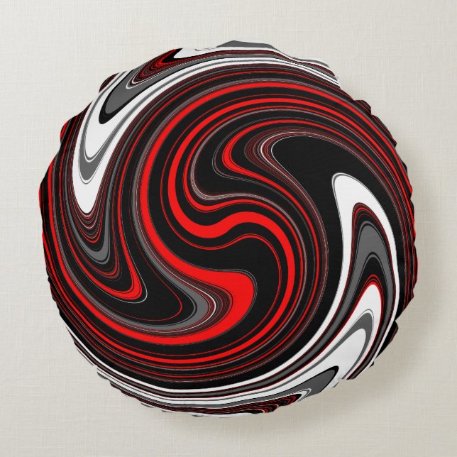 Coussins Ronds Swirl à peinture rouge noire (Dos)