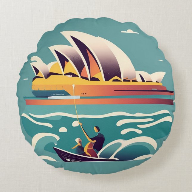 Coussins Ronds Sydney Opera House Australie peinture souvenir (Devant)