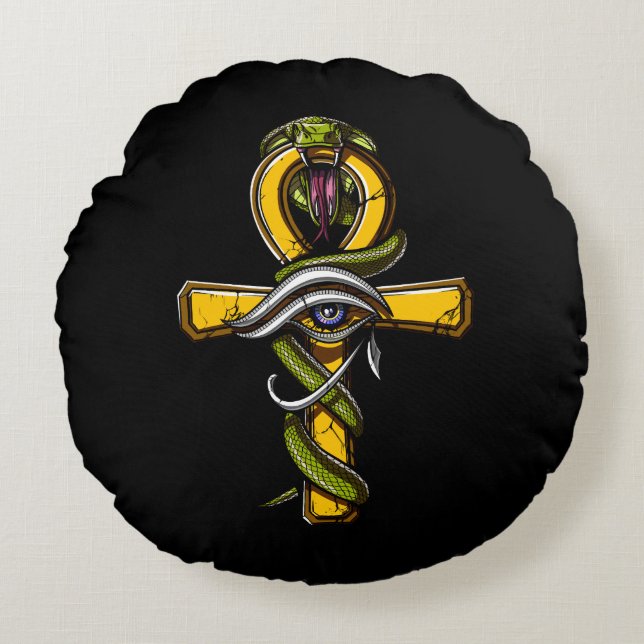 Coussins Ronds Symbole antique du serpent égyptien Ankh Eye Of Ho (Devant)