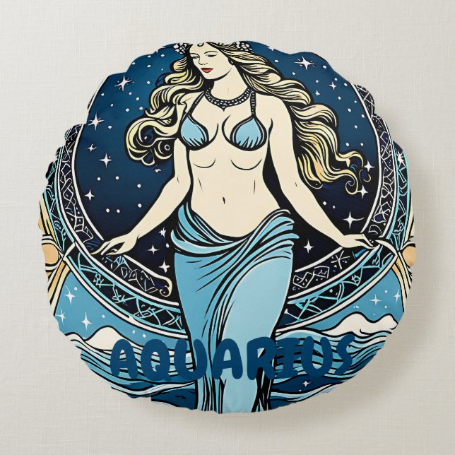 Coussins Ronds Symbole Astrologie Aquarius (Devant)