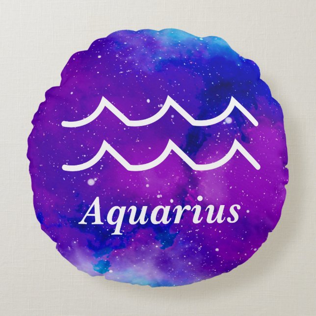 Coussins Ronds Symbole d'Aquarius Nebula espace bleu violet (Devant)