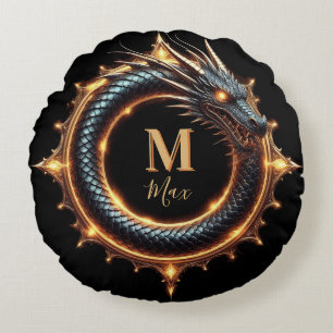 Coussins Ronds 🐉 Symbole de Dragon de Fantaisie de Nom Personnal