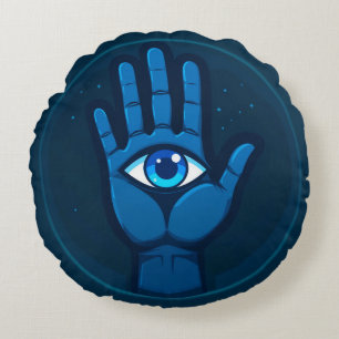 Coussins Ronds Symbole de la main mystique avec œil
