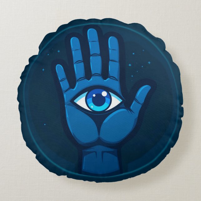 Coussins Ronds Symbole de la main mystique avec œil (Devant)