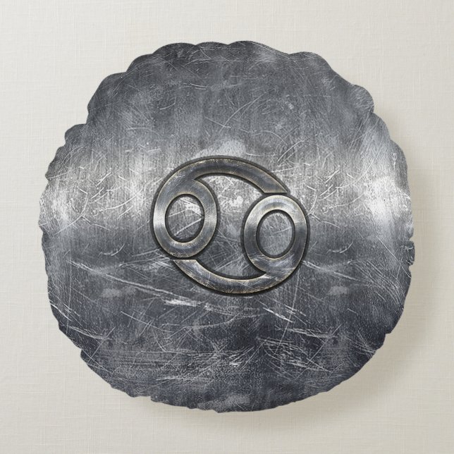 Coussins Ronds Symbole du cancer du zodiaque en style industriel (Devant)
