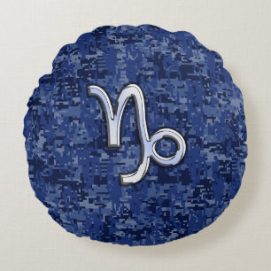 Coussins Ronds Symbole du zodiaque Capricorne sur camouflage numé