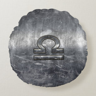 Coussins Ronds Symbole du Zodiaque de Libra dans le style argenté