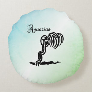 Coussins Ronds Symbole et signe Zodiaque Aquarius Bleu Vert