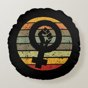 Coussins Ronds Symbole féministe Design Retro Vintage, les années