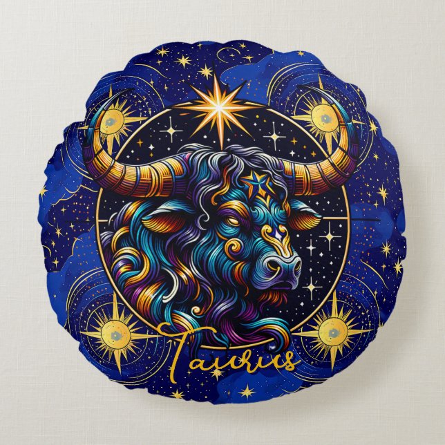 Coussins Ronds SYMBOLE Horoscope Taurus Zodiaque Astrologie (Devant)