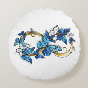 Coussins Ronds Symbole infini de papillons Morpho bleus