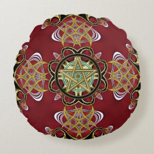 Coussins Ronds Symbole jumeau Pentacle sans fin Passion Rouge or