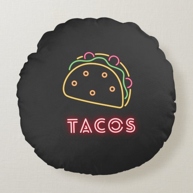Coussins Ronds Symbole moderne amusant Neon Tacos (Devant)
